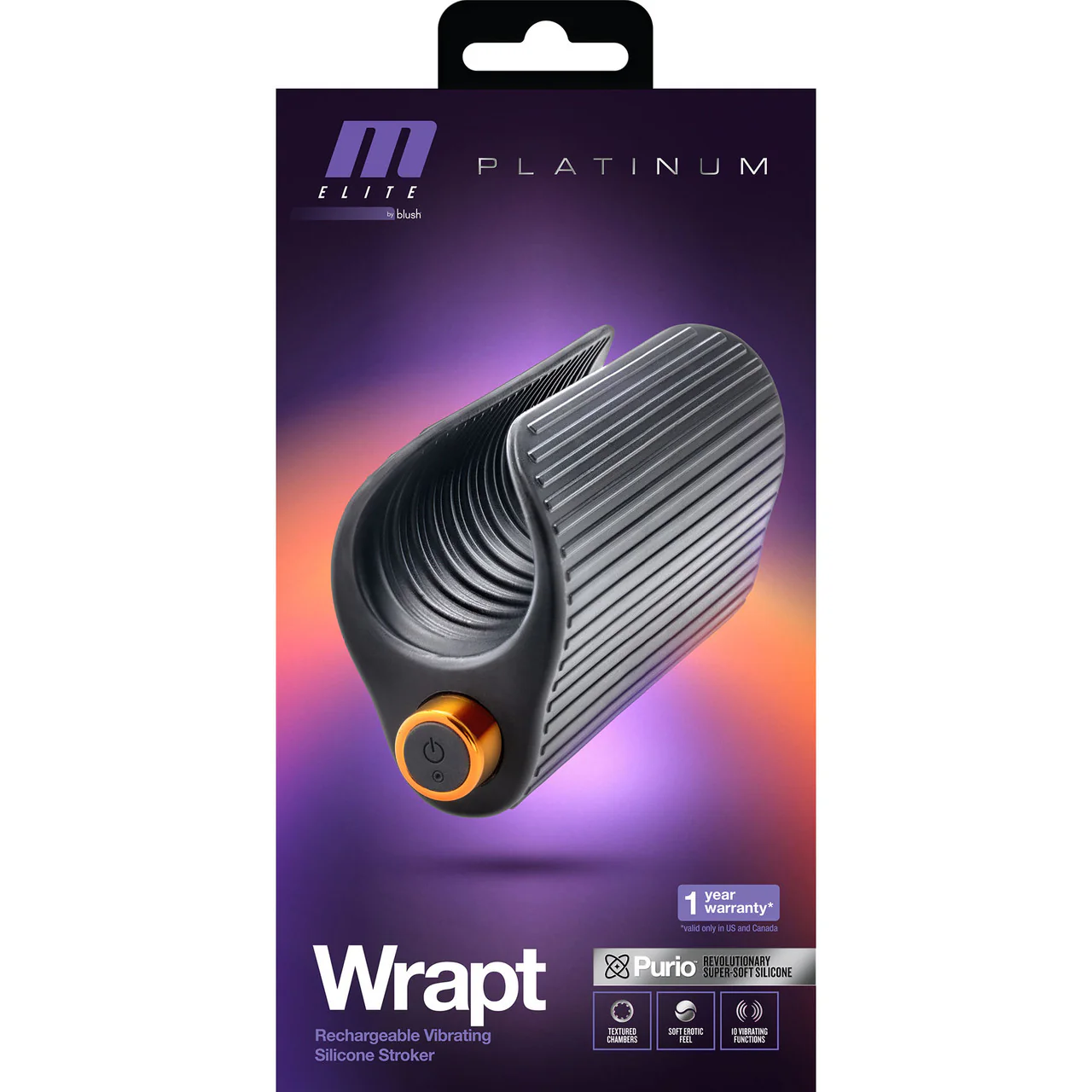 M Elite Platinum Wrapt Vibrating Rechargeable Silicone Penis Masturbator By Blush - Black - Image 12