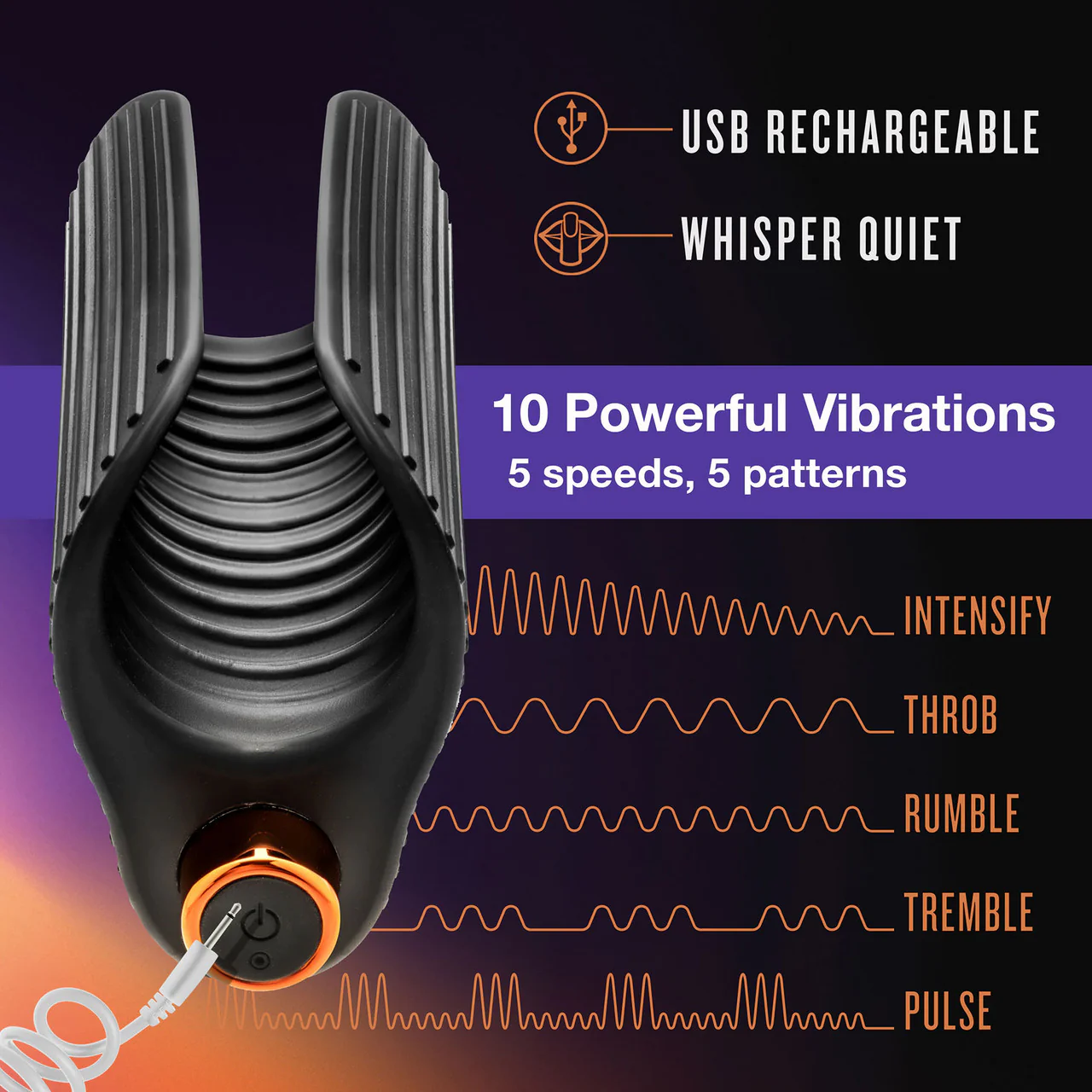M Elite Platinum Wrapt Vibrating Rechargeable Silicone Penis Masturbator By Blush - Black - Image 8