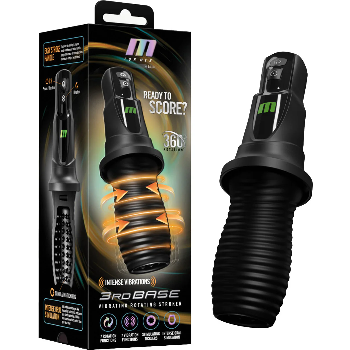 M For Men 3rd Base Rechargeable Vibrating & Rotating Oral Sex Penis Masturbator - Image 10