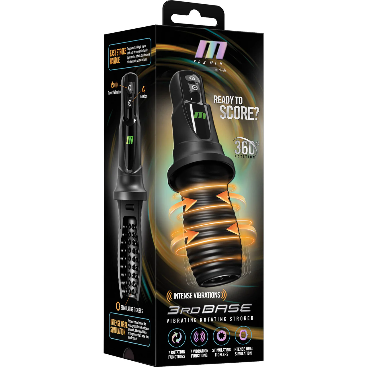 M For Men 3rd Base Rechargeable Vibrating & Rotating Oral Sex Penis Masturbator - Image 11