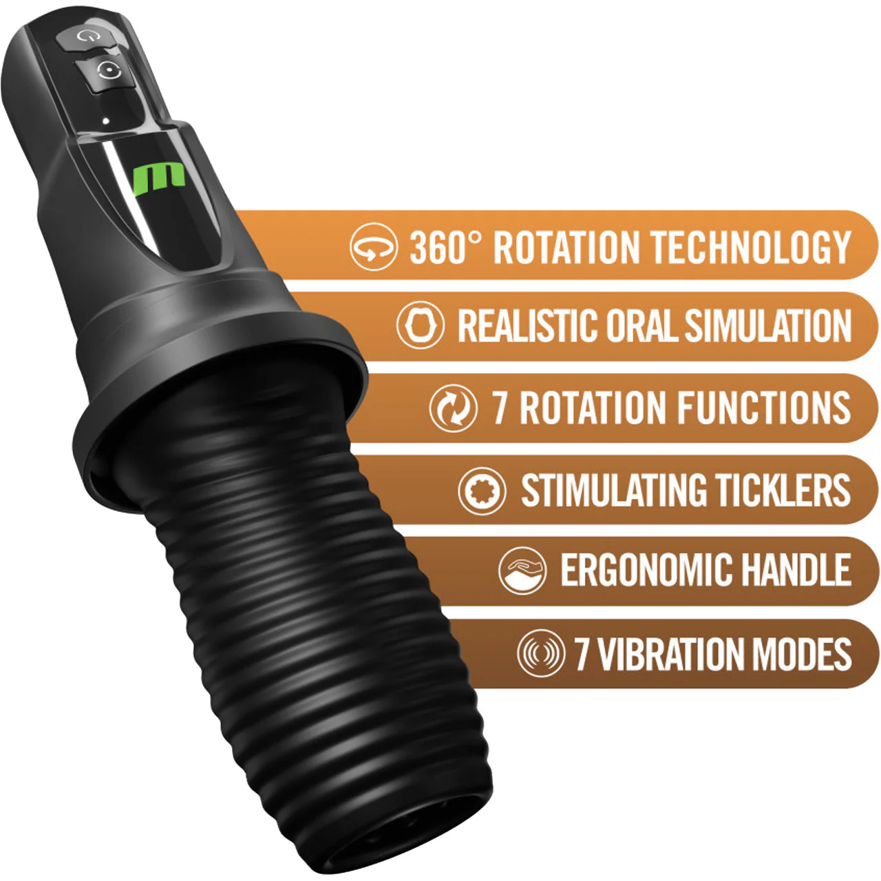 M For Men 3rd Base Rechargeable Vibrating & Rotating Oral Sex Penis Masturbator - Image 4