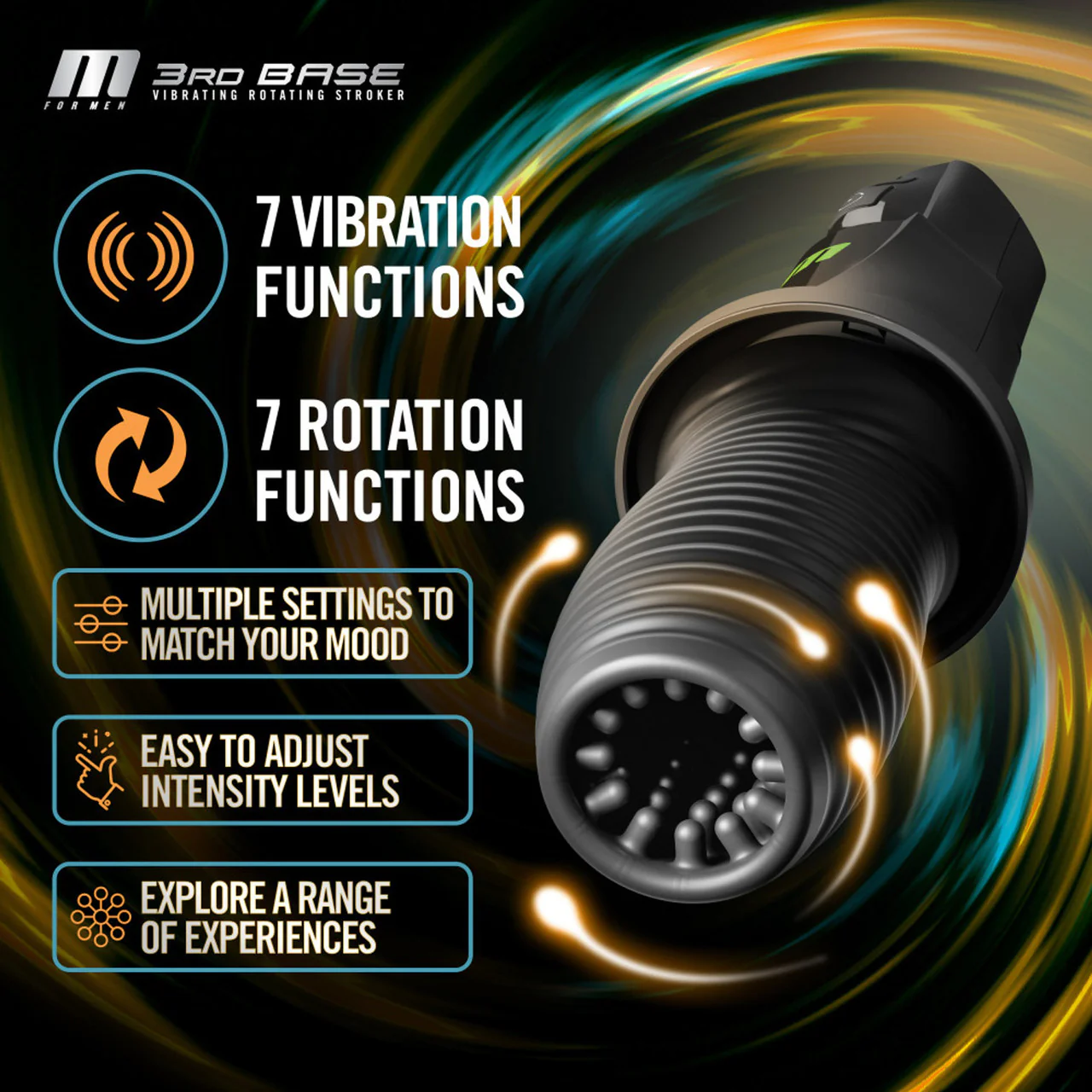 M For Men 3rd Base Rechargeable Vibrating & Rotating Oral Sex Penis Masturbator - Image 6
