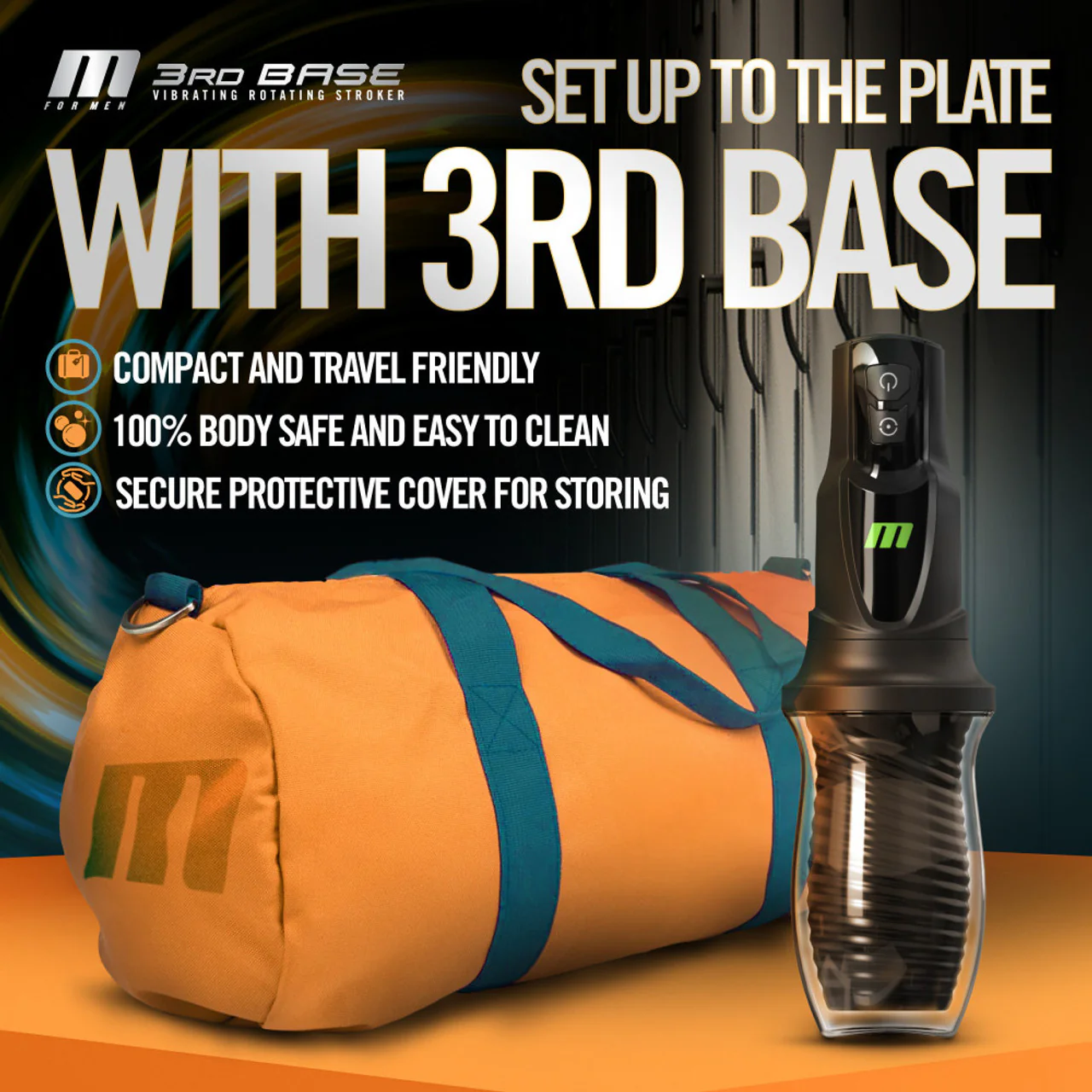 M For Men 3rd Base Rechargeable Vibrating & Rotating Oral Sex Penis Masturbator - Image 8