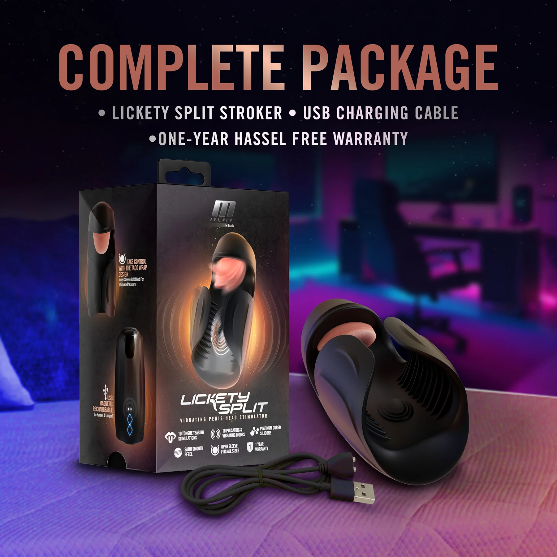 M For Men Lickety Split Rechargeable Vibrating Penis Head Stimulator By Blush - Image 12
