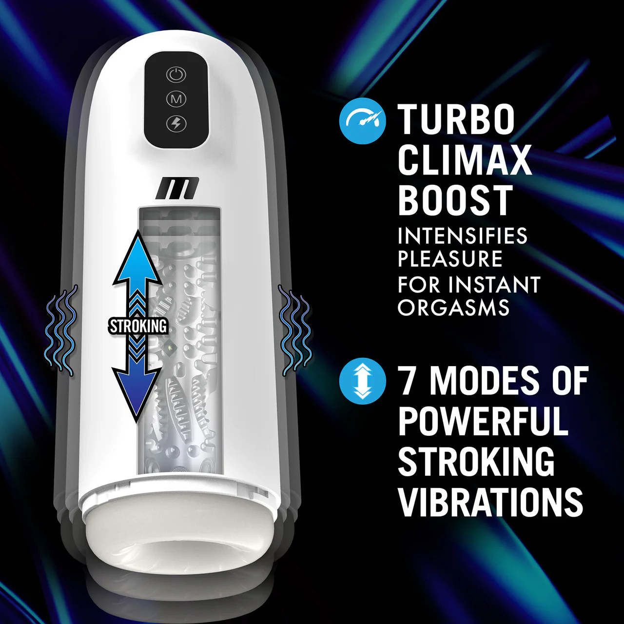 M For Men Robo-Bator Rechargeable Stroking Vibrating Penis Masturbator By Blush - White - Image 6