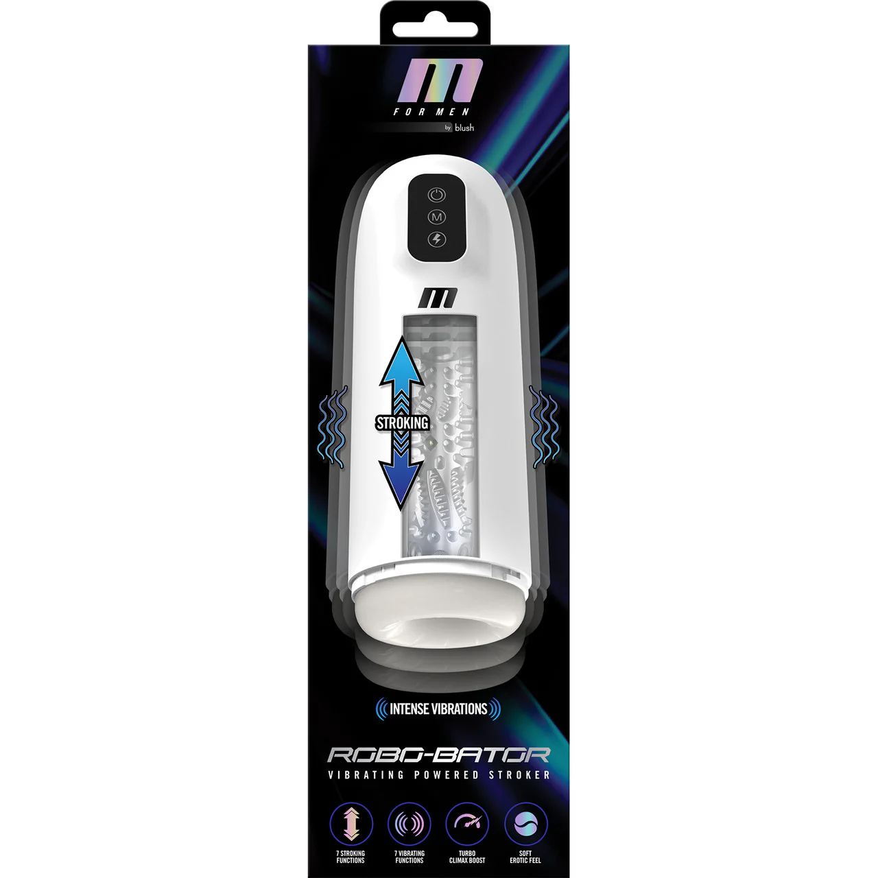 M For Men Robo-Bator Rechargeable Stroking Vibrating Penis Masturbator By Blush - White - Image 9