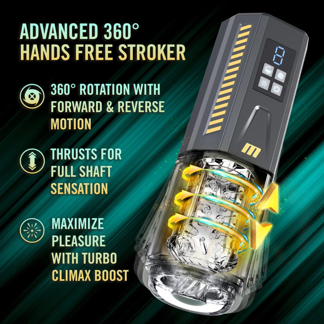 M For Men SpinMaster Pro Rechargeable Vibrating & Rotating Penis Masturbator With Digital Display - Image 4