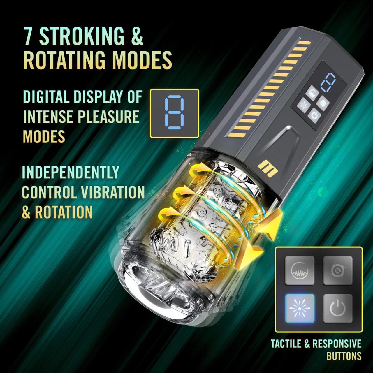 M For Men SpinMaster Pro Rechargeable Vibrating & Rotating Penis Masturbator With Digital Display - Image 5