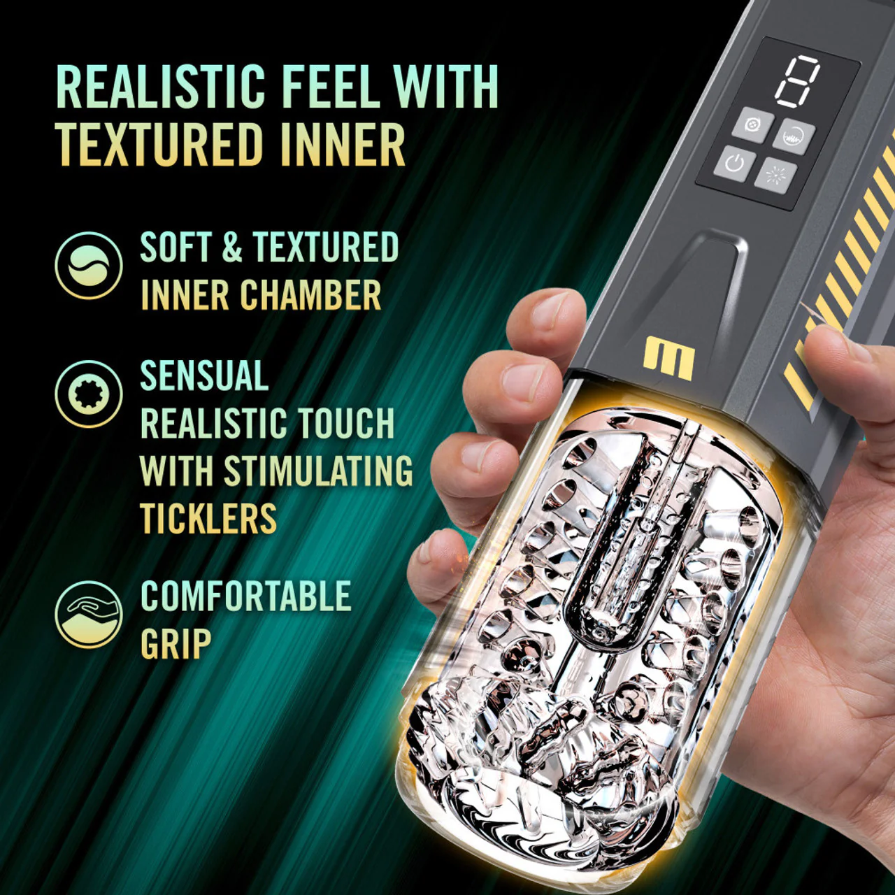 M For Men SpinMaster Pro Rechargeable Vibrating & Rotating Penis Masturbator With Digital Display - Image 6