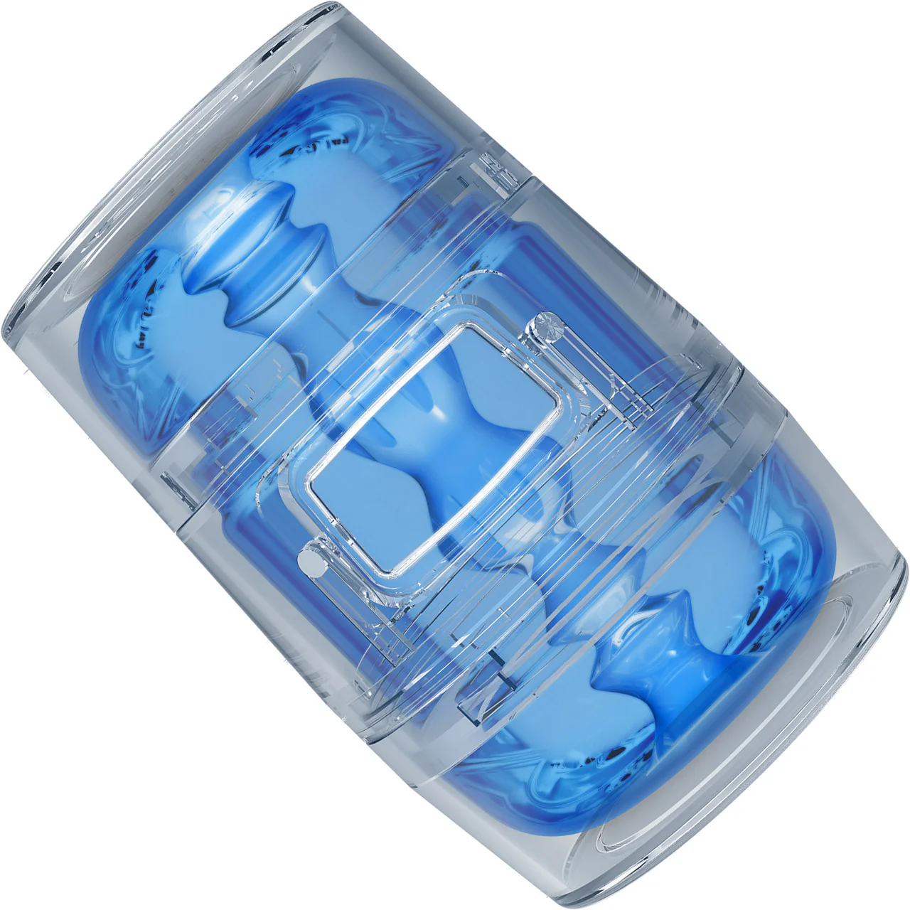 Main Squeeze Pop Off Optix Compact Penis Masturbator by Doc Johnson - Crystal Blue - Image 4