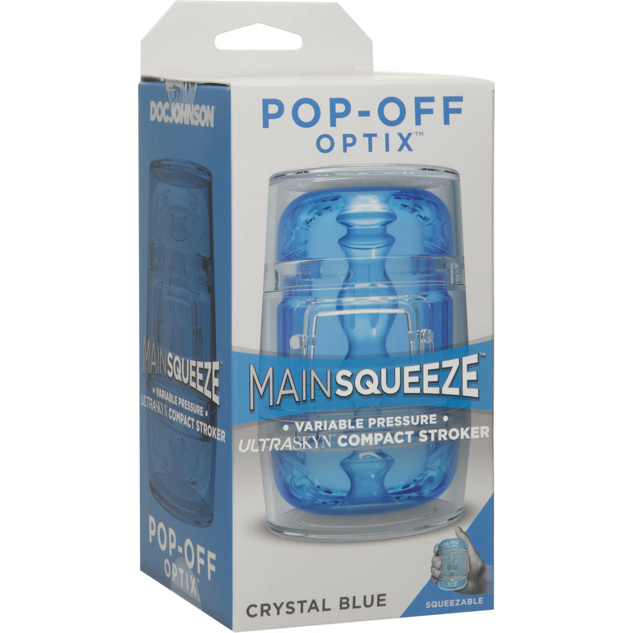 Main Squeeze Pop Off Optix Compact Penis Masturbator by Doc Johnson - Crystal Blue - Image 5