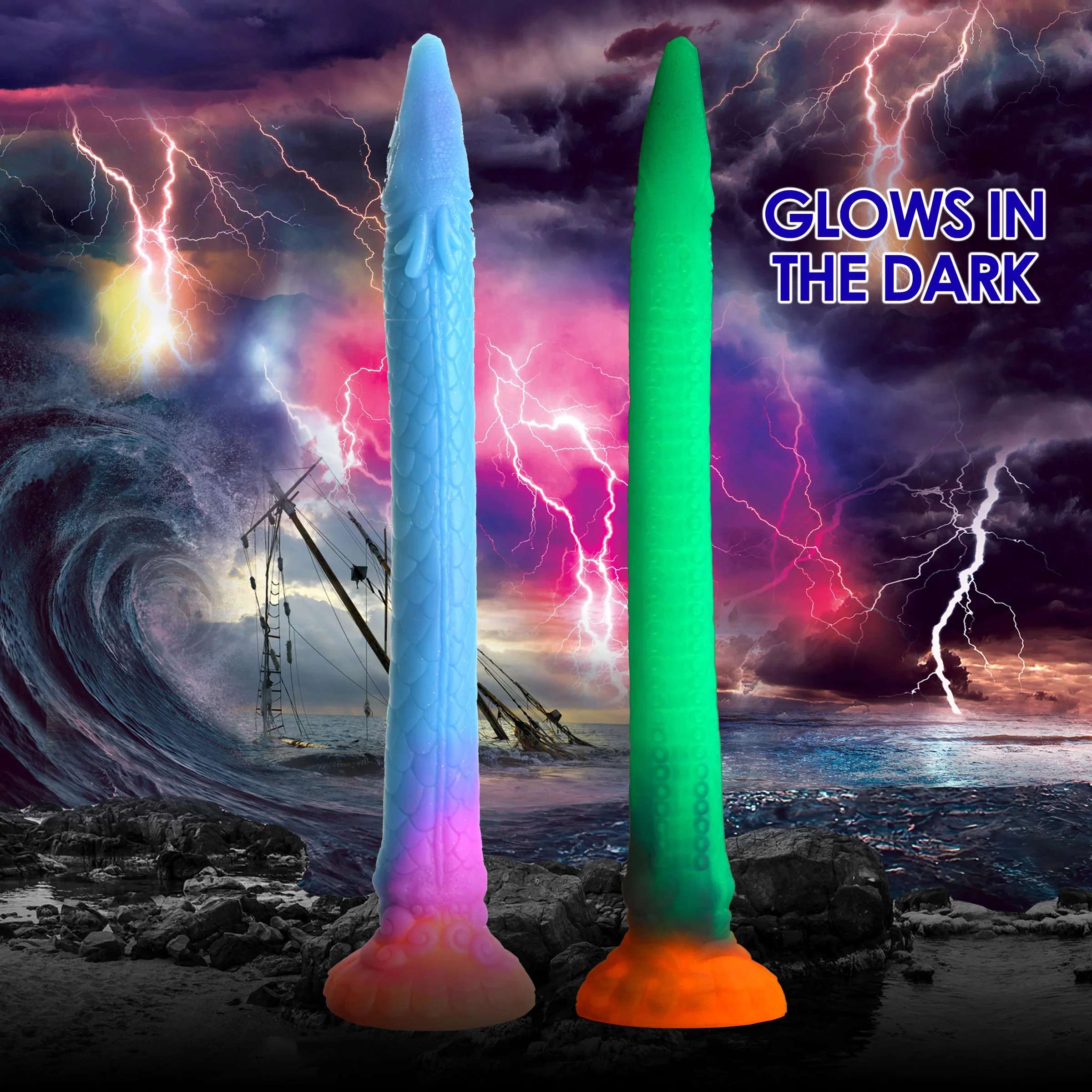Makara Glow-In-The-Dark Snake 18.25" Silicone Suction Cup Dildo By Creature Cocks - Image 6