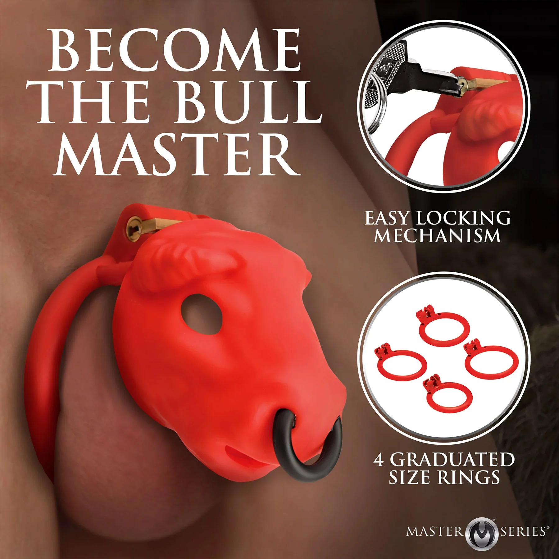 Master Series Bull Chastity Cage With 4 Gradually Sized Rings - Image 11