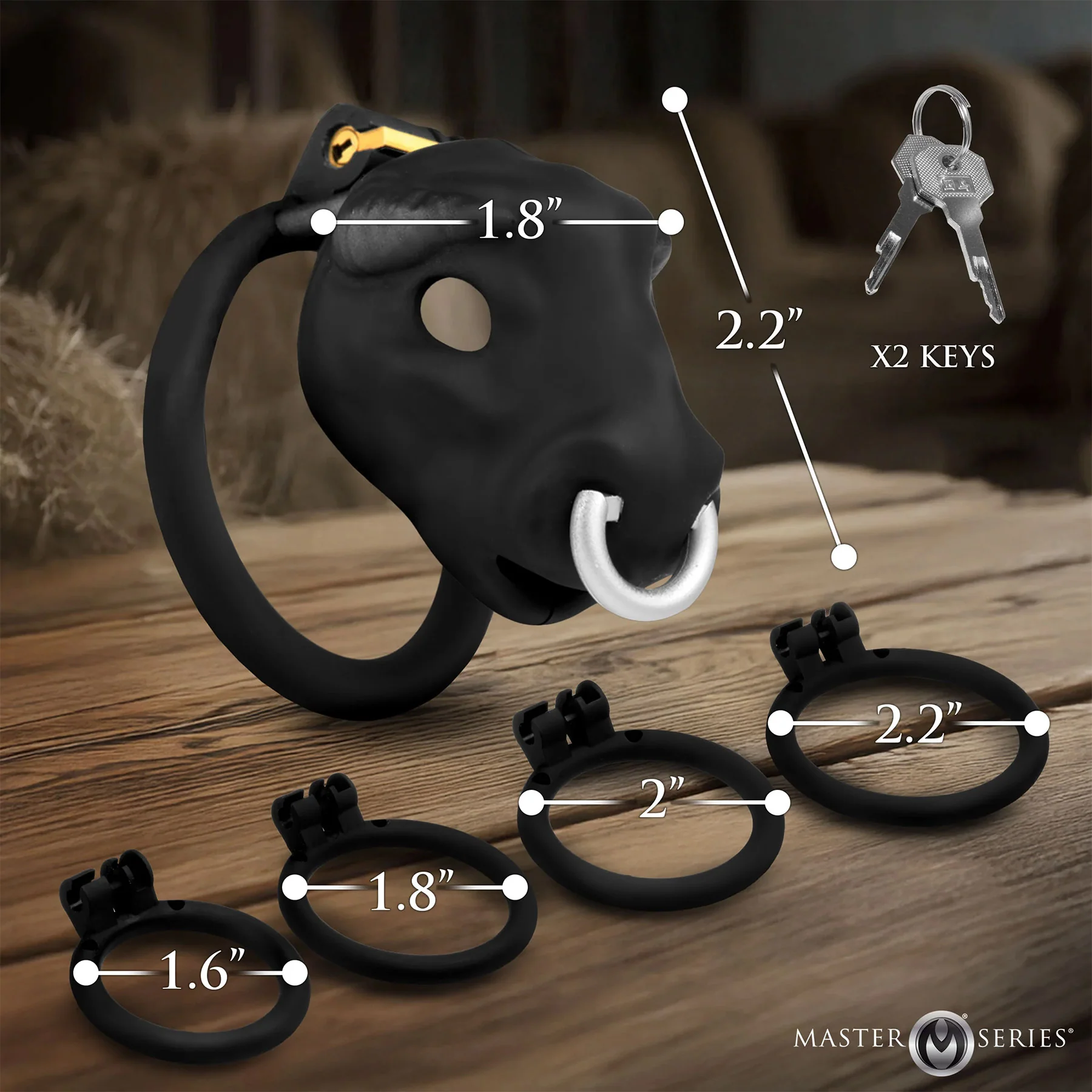 Master Series Bull Chastity Cage With 4 Gradually Sized Rings - Image 6