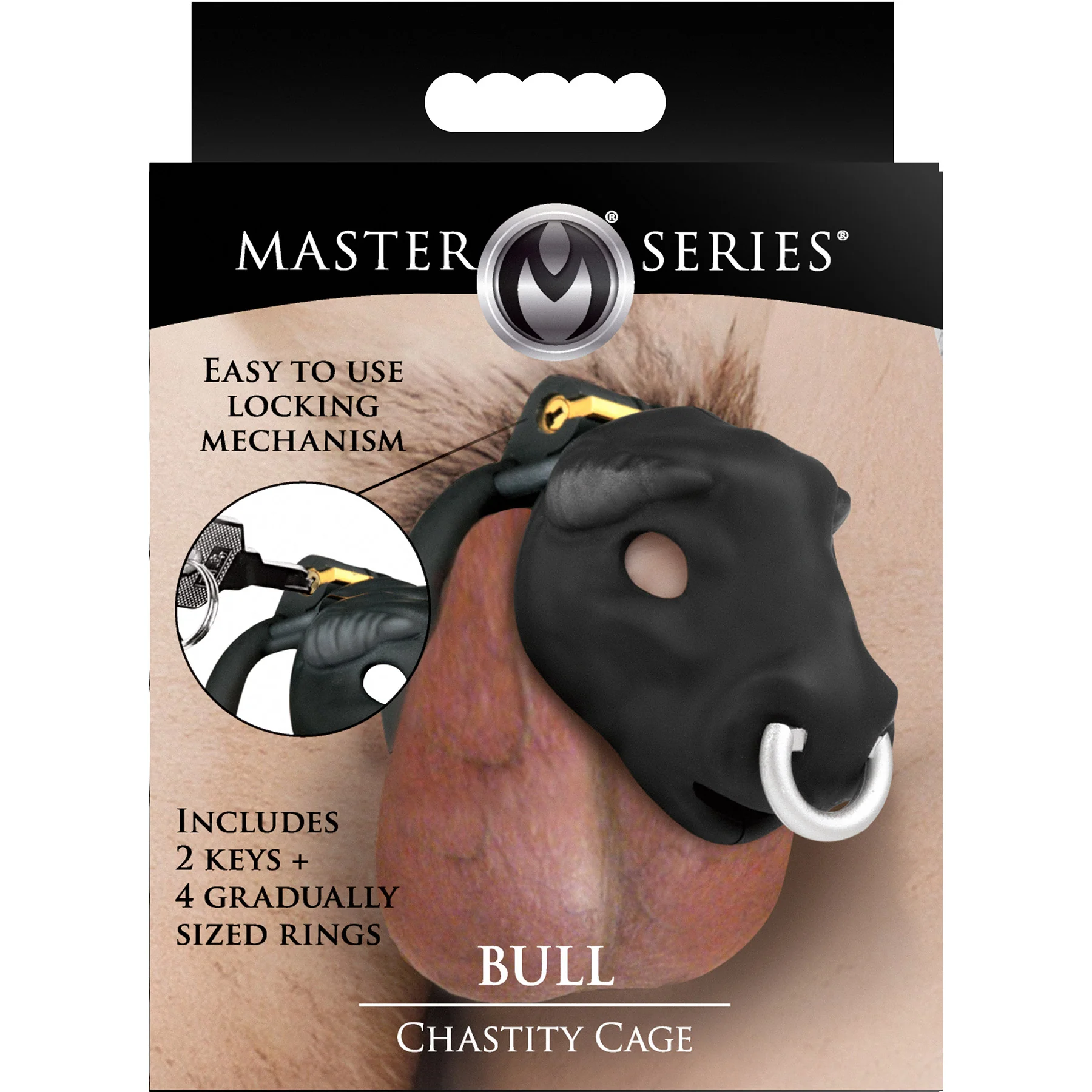Master Series Bull Chastity Cage With 4 Gradually Sized Rings - Image 9