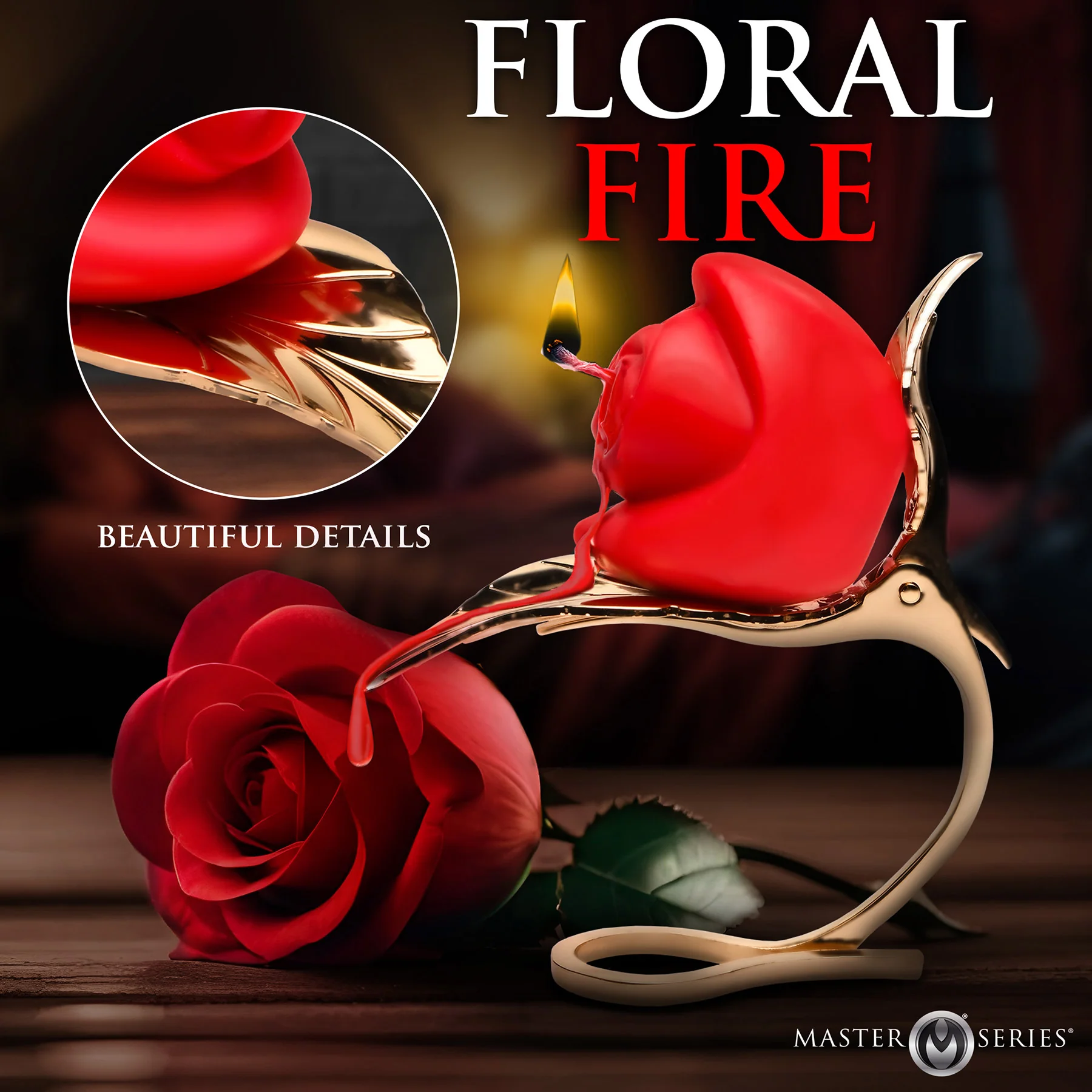 Master Series Burning Passion Rose Candle With Holder - Image 5