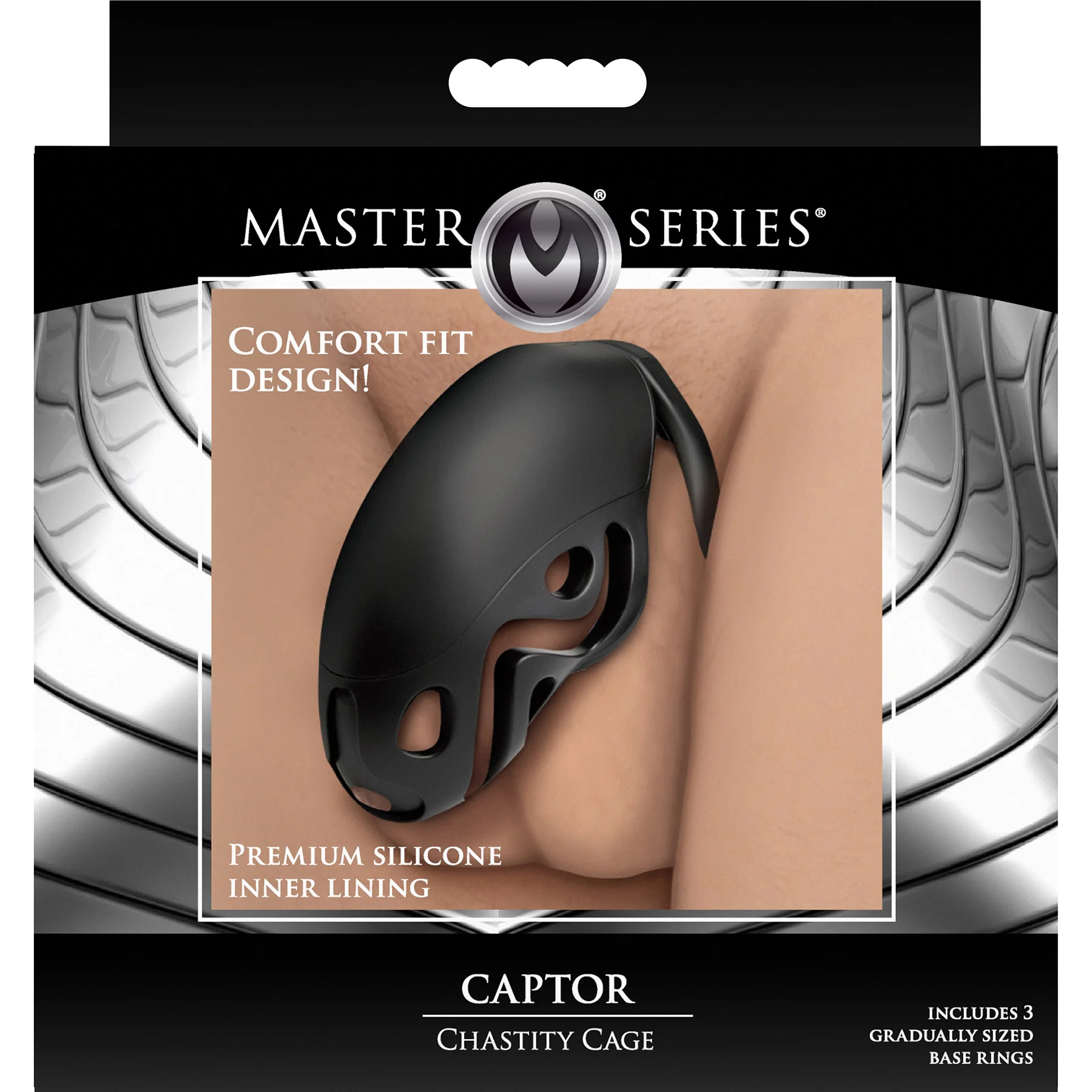 Master Series Captor Chastity Cage With 3 Size Rings - Image 8