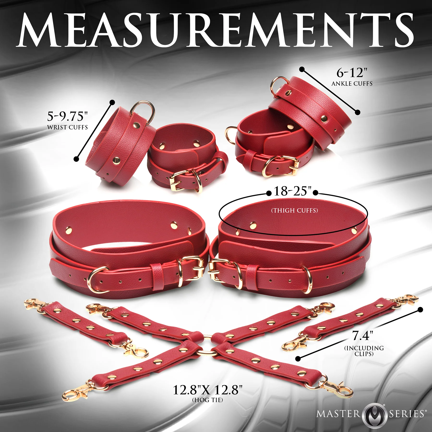 Master Series Crimson Captive Thigh, Wrist & Ankle Hog Tie Restraints - Red - Image 15