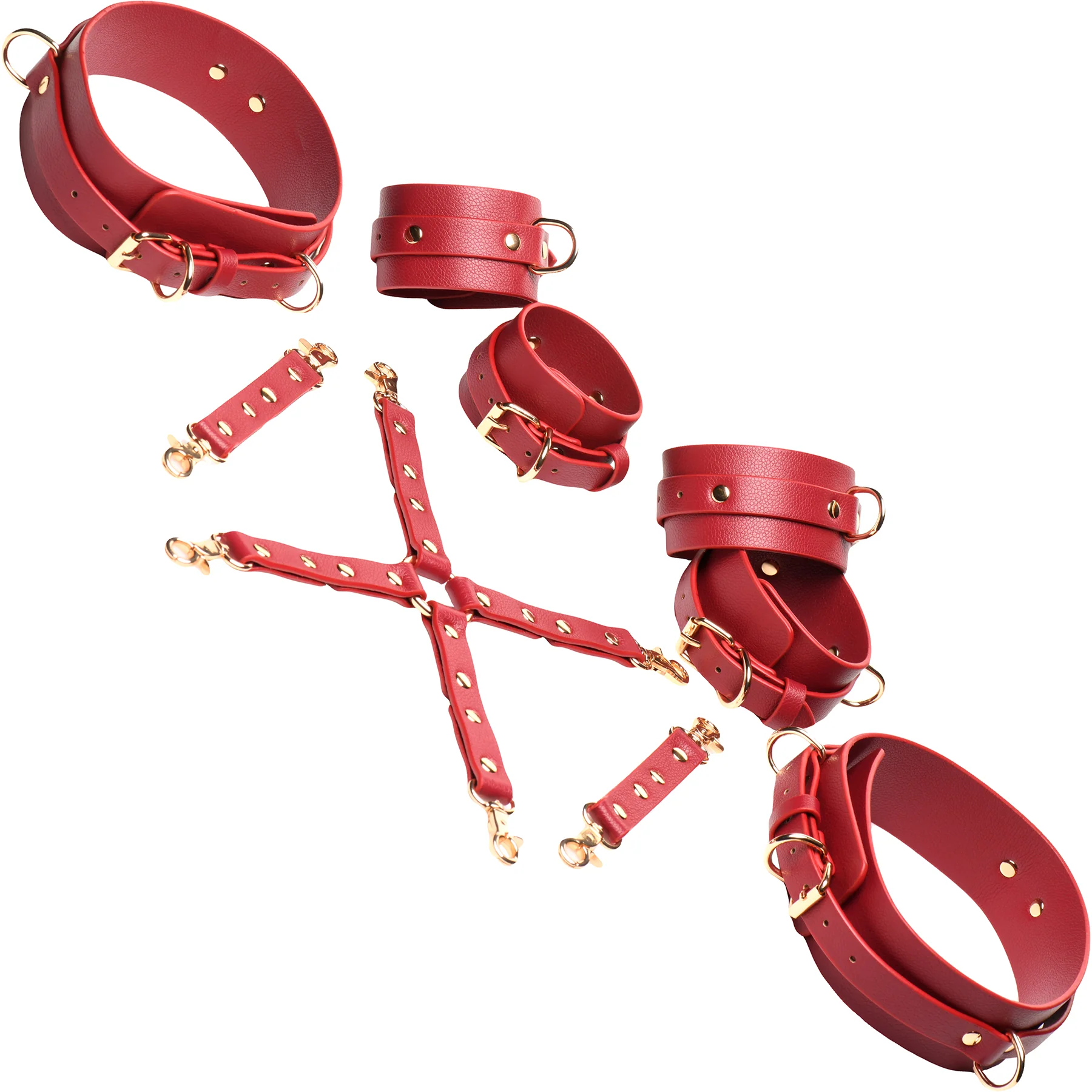 Master Series Crimson Captive Thigh, Wrist & Ankle Hog Tie Restraints - Red - Image 4