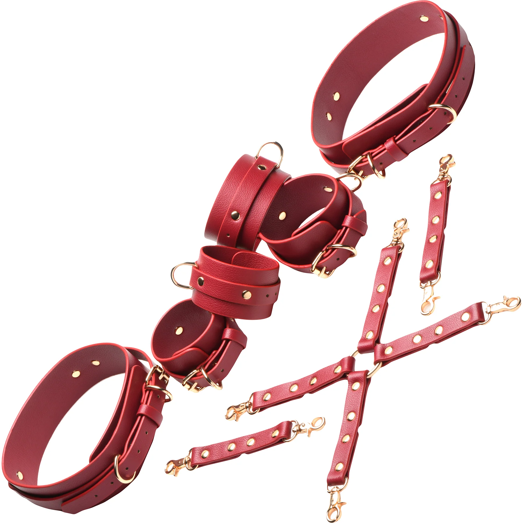 Master Series Crimson Captive Thigh, Wrist & Ankle Hog Tie Restraints - Red - Image 8