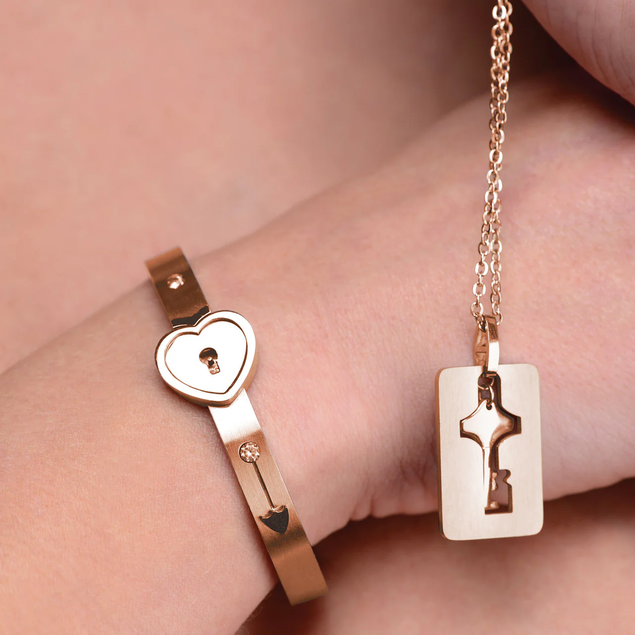 Master Series Cuffed Locking Bracelet & Key Necklace - Rose Gold - Image 2