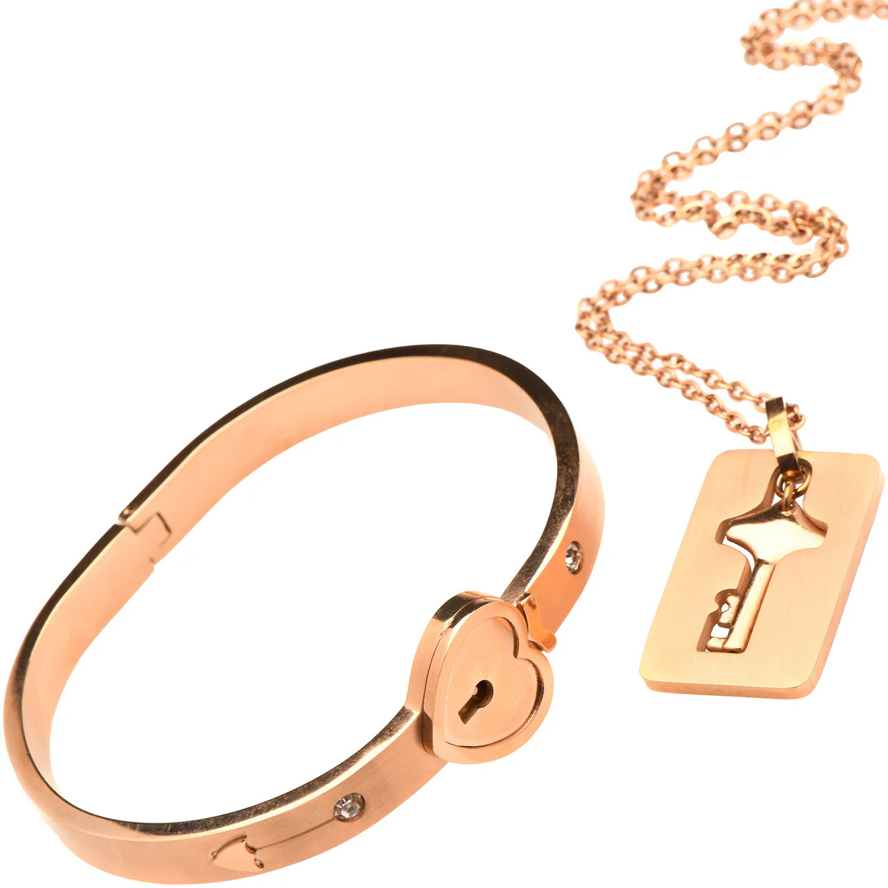 Master Series Cuffed Locking Bracelet & Key Necklace - Rose Gold - Image 9