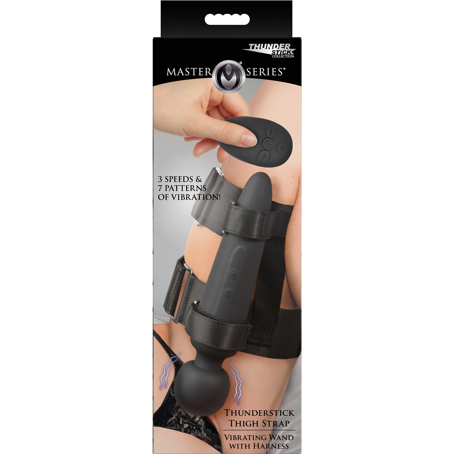 Master Series Thunderstick Thigh Strap Vibrating Wand With Harness & Remote - Image 10