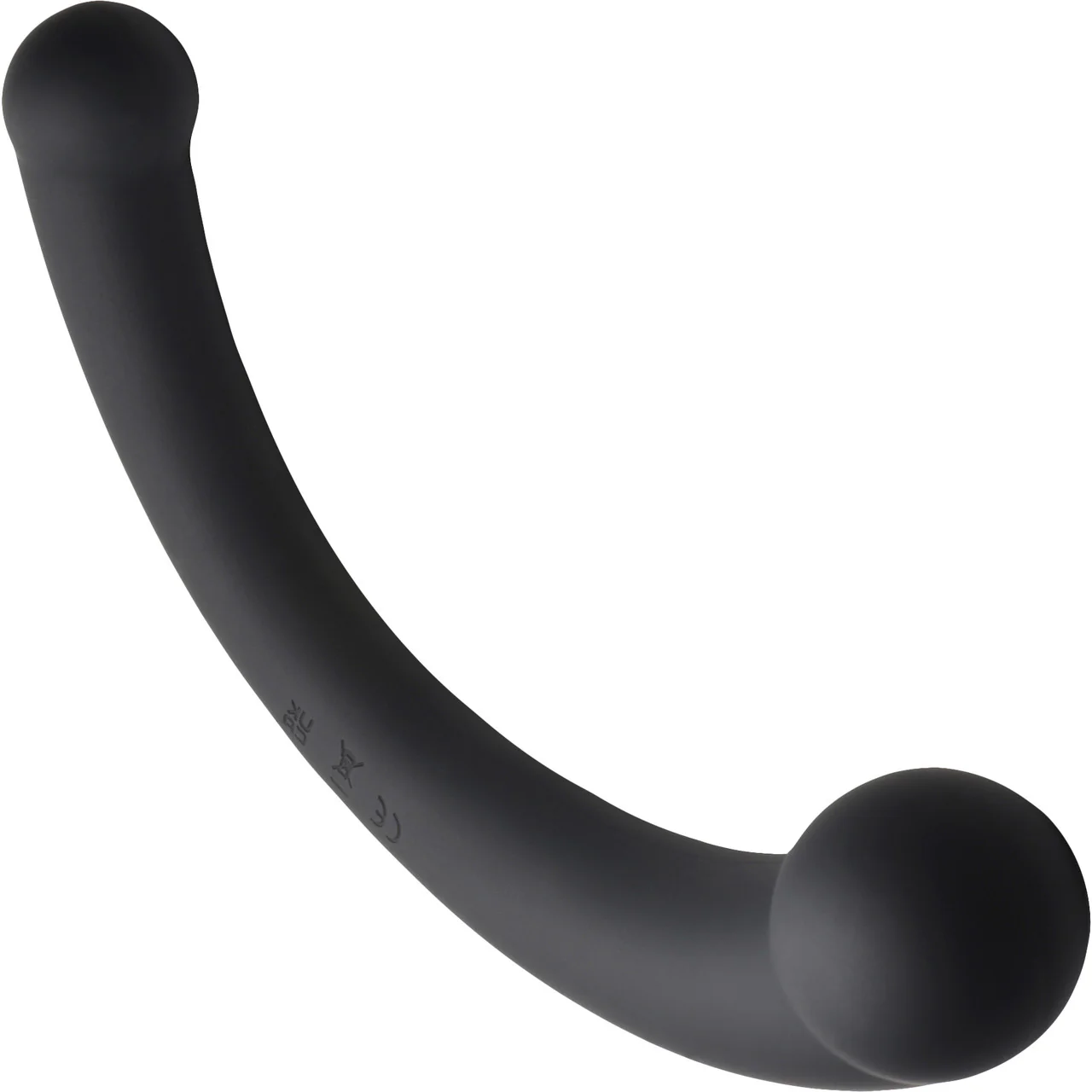 Master Series Vibra-Crescent Rechargeable Silicone Vibrating Dual Ended Dildo - Black - Image 2