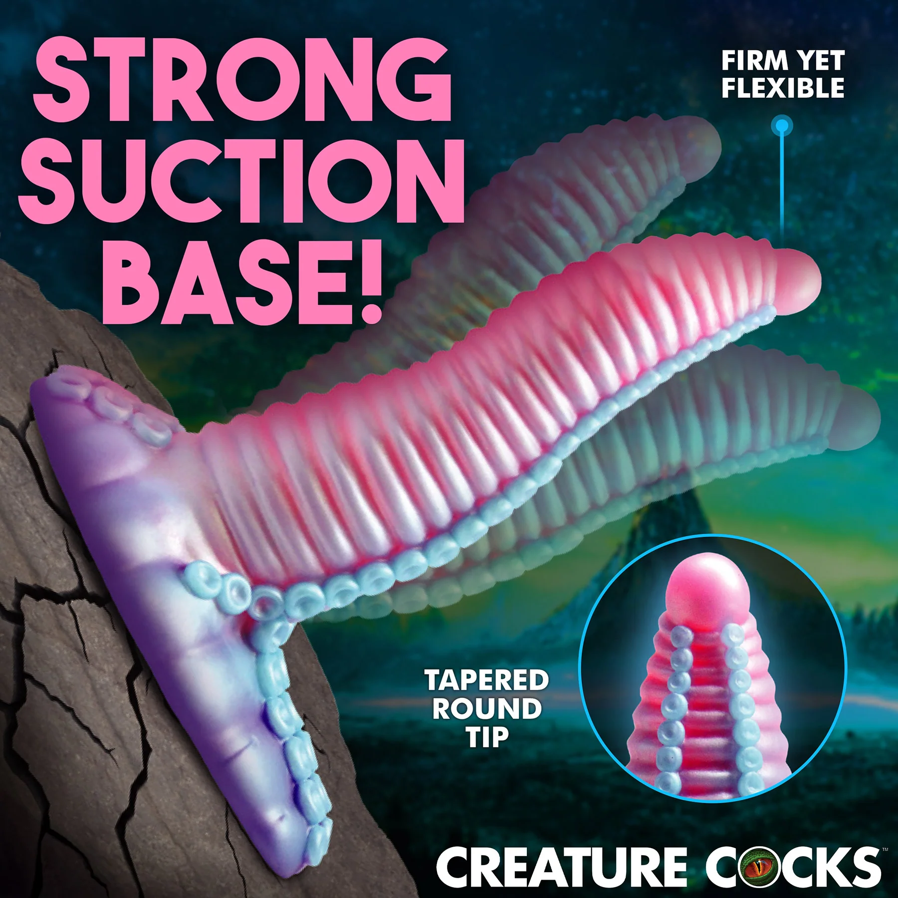 Mega-Tenta 8" Vibrating Silicone Suction Cup Dildo With Remote By Creature Cocks - Image 5
