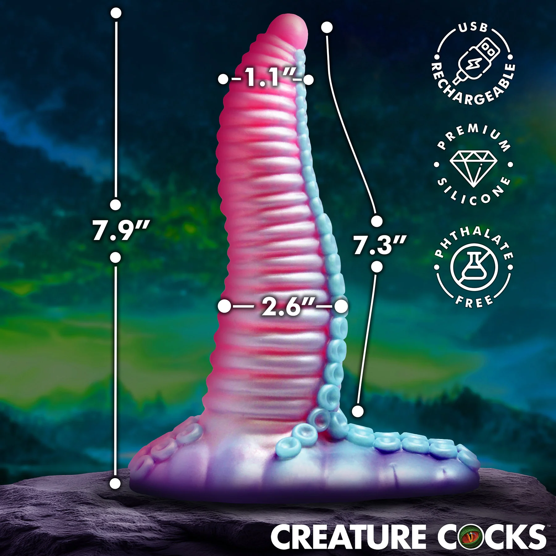 Mega-Tenta 8" Vibrating Silicone Suction Cup Dildo With Remote By Creature Cocks - Image 6