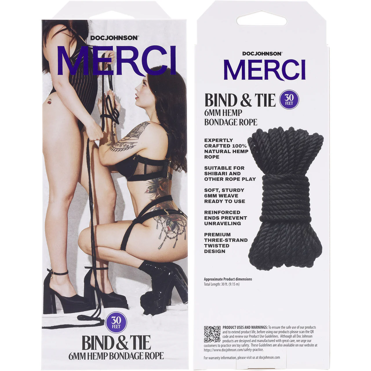 MERCI Bind & Tie 30 Foot Hemp Bondage Rope By Doc Johnson - Black - Image 3