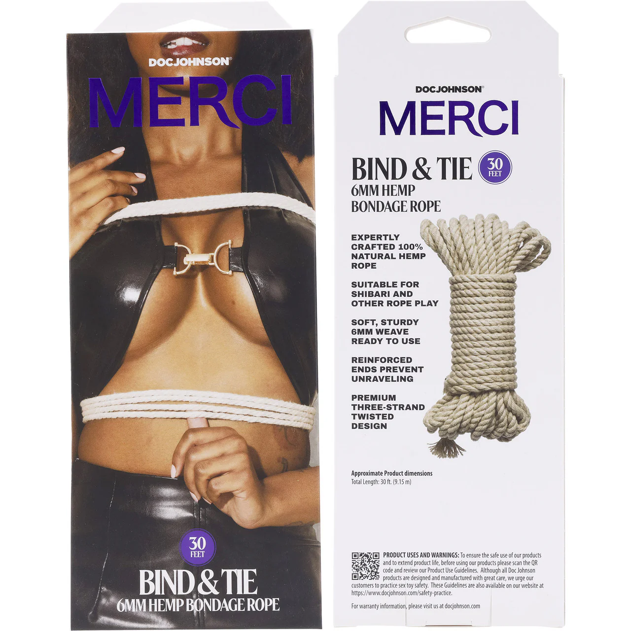 MERCI Bind & Tie 30 Foot Hemp Bondage Rope By Doc Johnson - Natural - Image 3