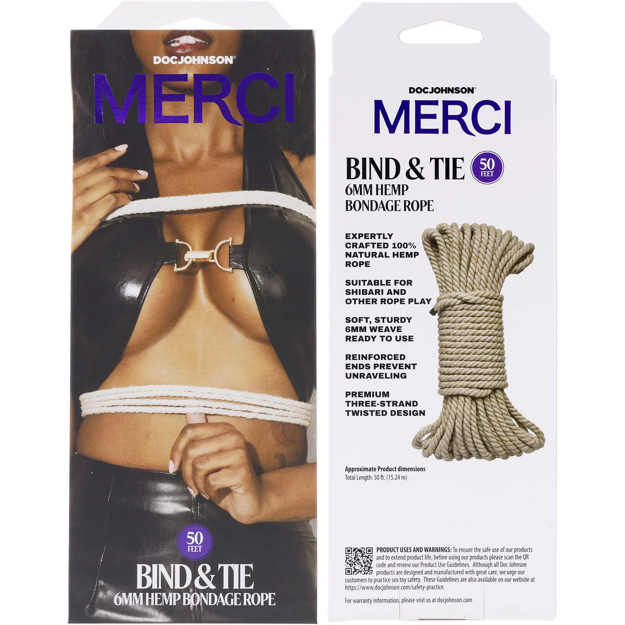 MERCI Bind & Tie 50 Foot Hemp Bondage Rope By Doc Johnson - Natural - Image 3