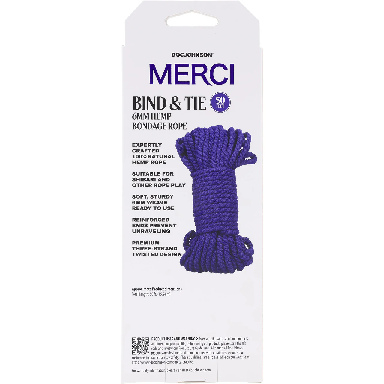 MERCI Bind & Tie 50 Foot Hemp Bondage Rope By Doc Johnson - Violet - Image 5
