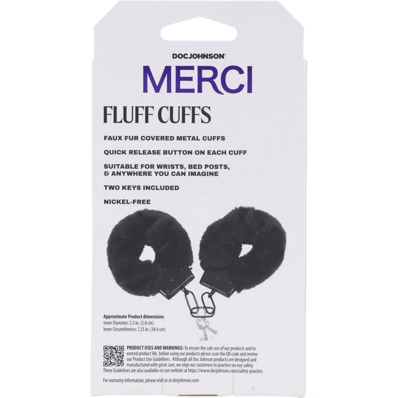 MERCI Fluff Cuffs Furry Handcuffs By Doc Johnson - Black - Image 7