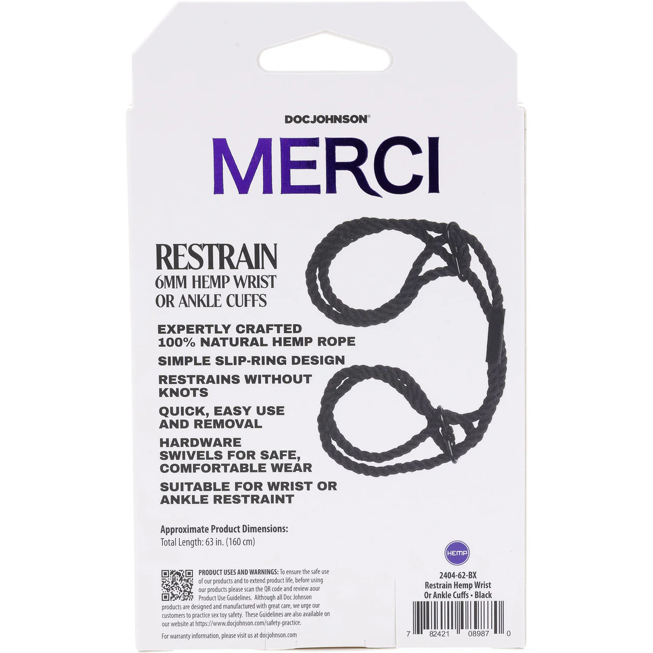 MERCI Restrain Hemp Wrist or Ankle Cuffs By Doc Johnson - Black - Image 7