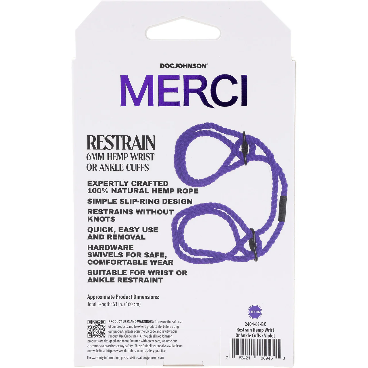 MERCI Restrain Hemp Wrist or Ankle Cuffs By Doc Johnson - Violet - Image 7