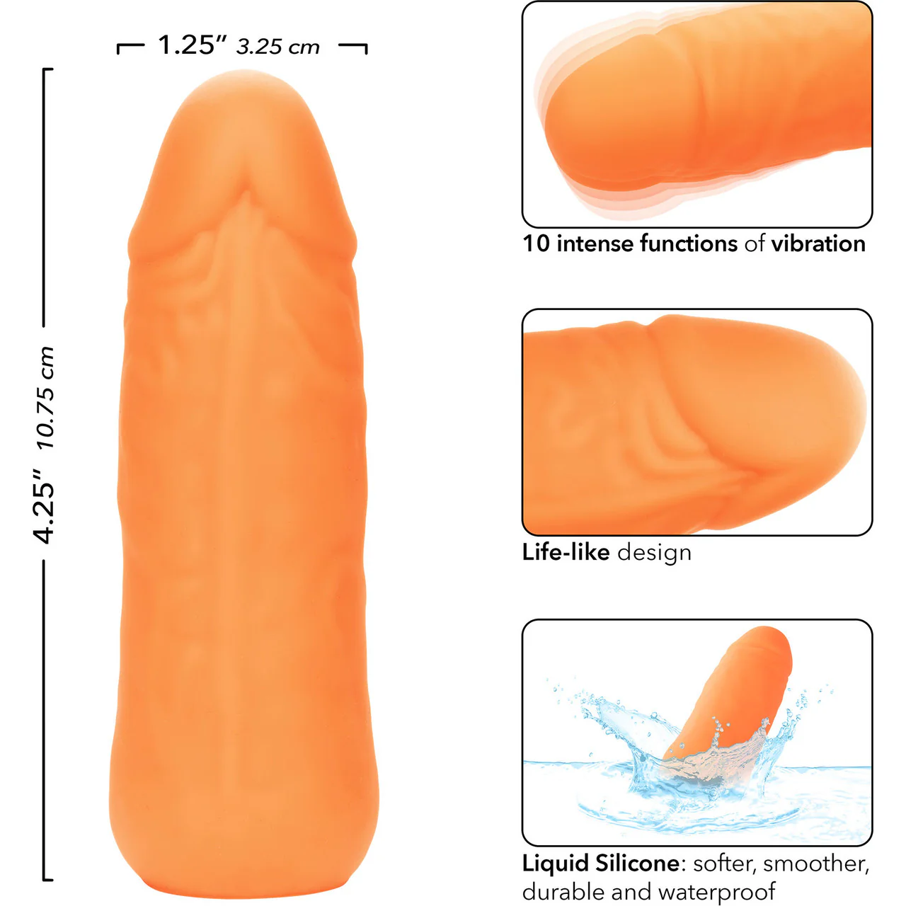 Mini Vibrating Studs Rechargeable Waterproof Silicone Dildo By CalExotics - Orange - Image 8