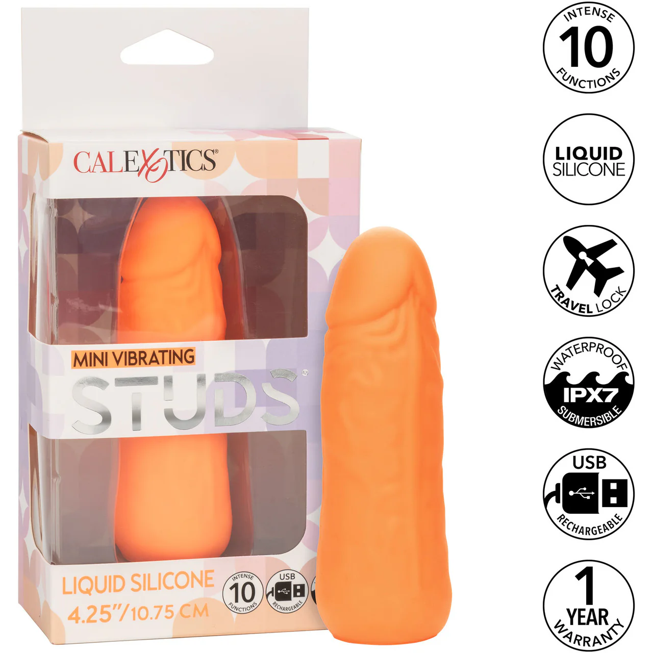 Mini Vibrating Studs Rechargeable Waterproof Silicone Dildo By CalExotics - Orange - Image 9