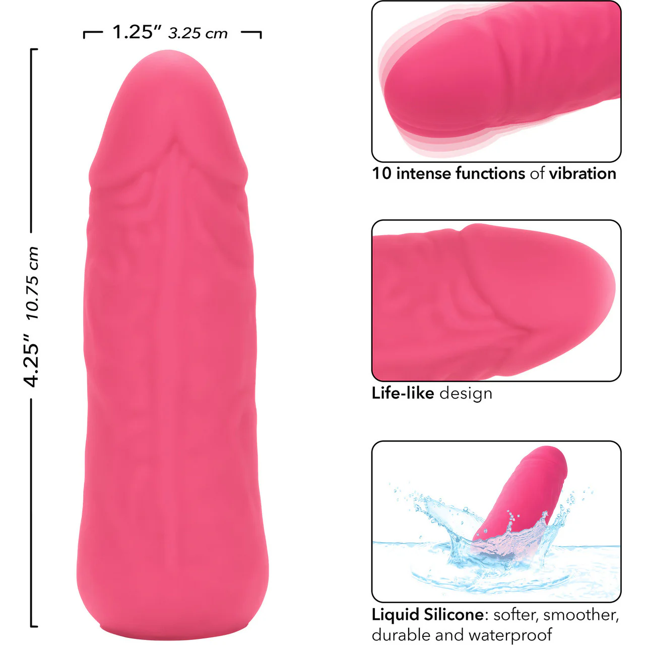 Mini Vibrating Studs Rechargeable Waterproof Silicone Dildo By CalExotics - Pink - Image 8