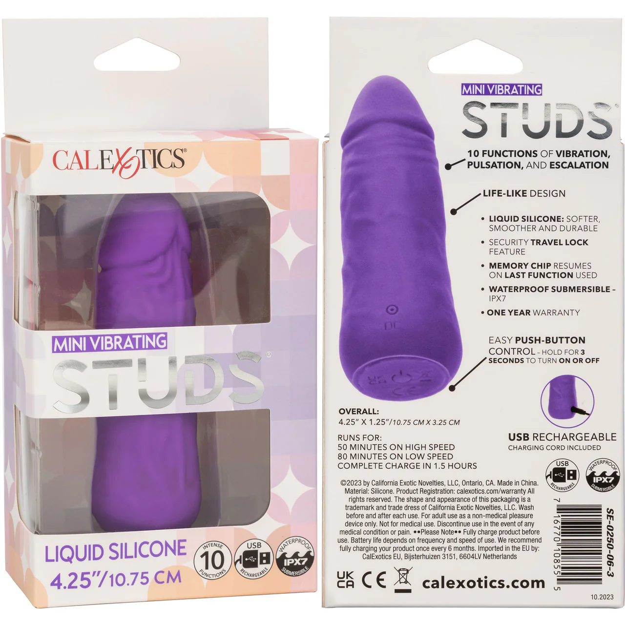 Mini Vibrating Studs Rechargeable Waterproof Silicone Dildo By CalExotics - Purple - Image 10