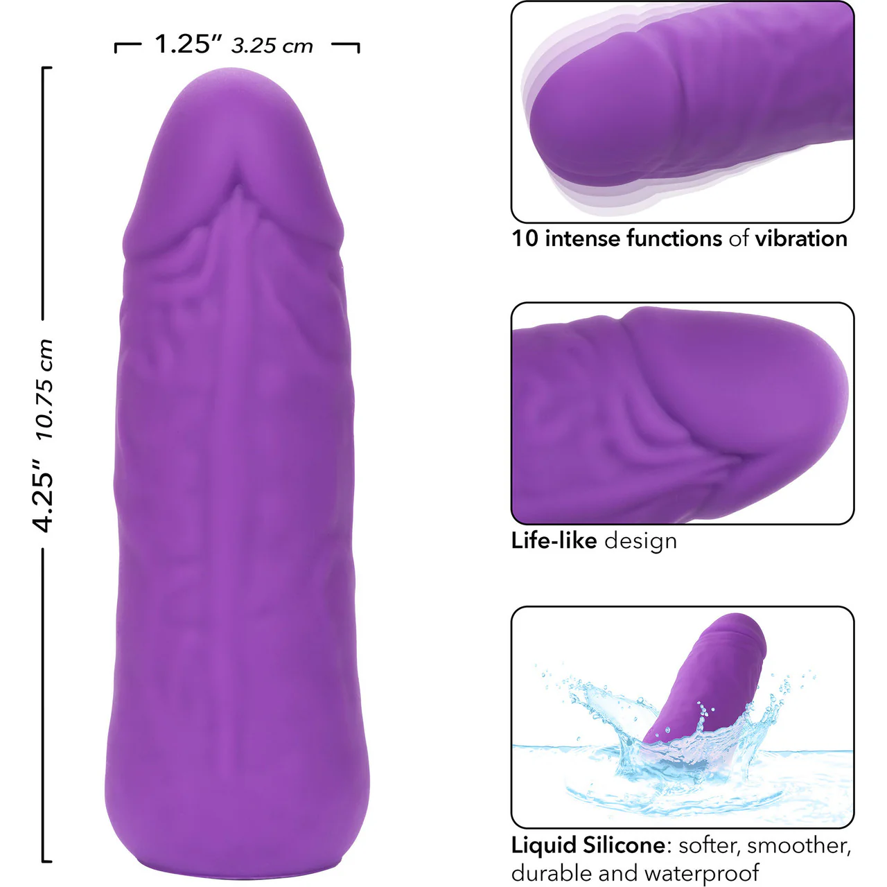 Mini Vibrating Studs Rechargeable Waterproof Silicone Dildo By CalExotics - Purple - Image 8
