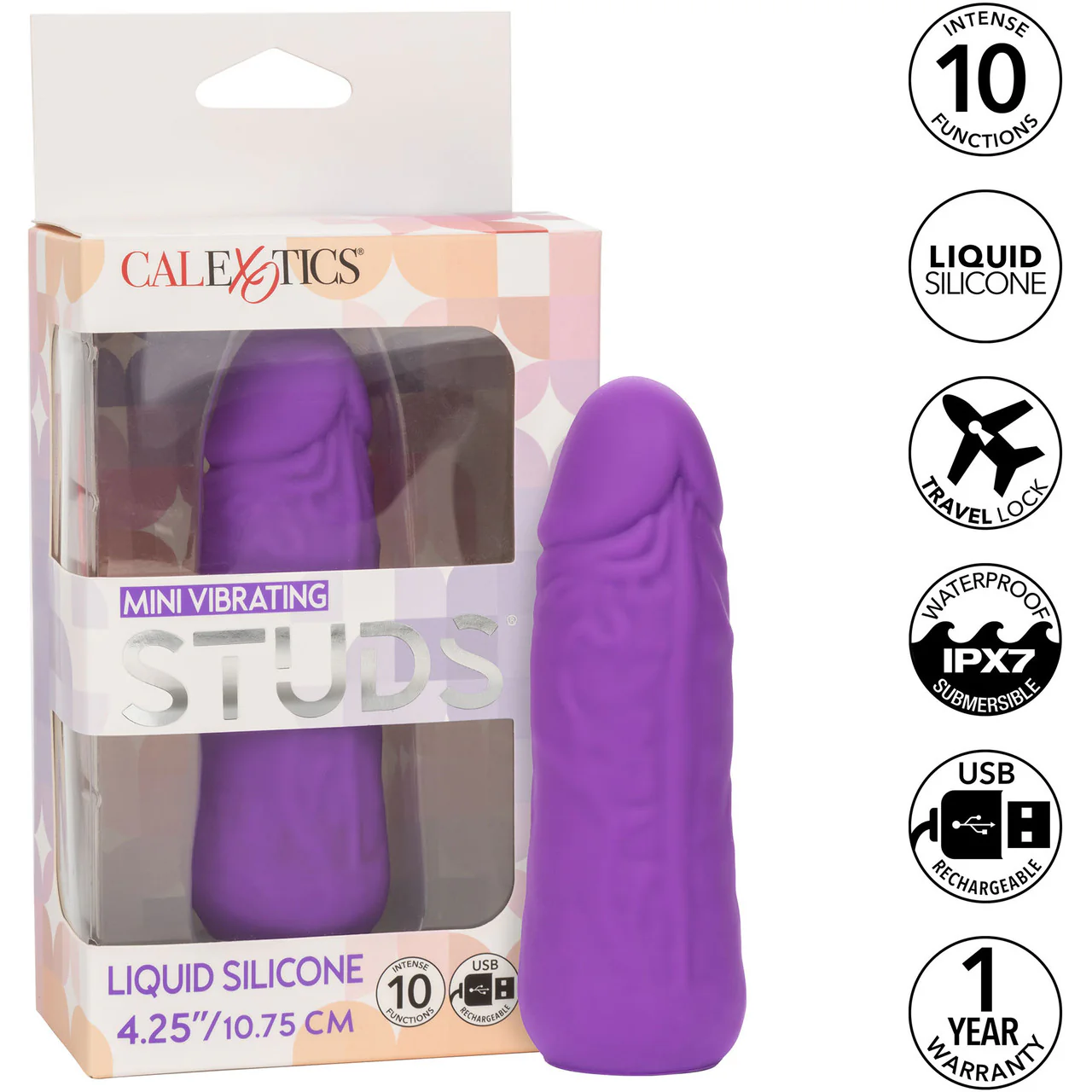 Mini Vibrating Studs Rechargeable Waterproof Silicone Dildo By CalExotics - Purple - Image 9