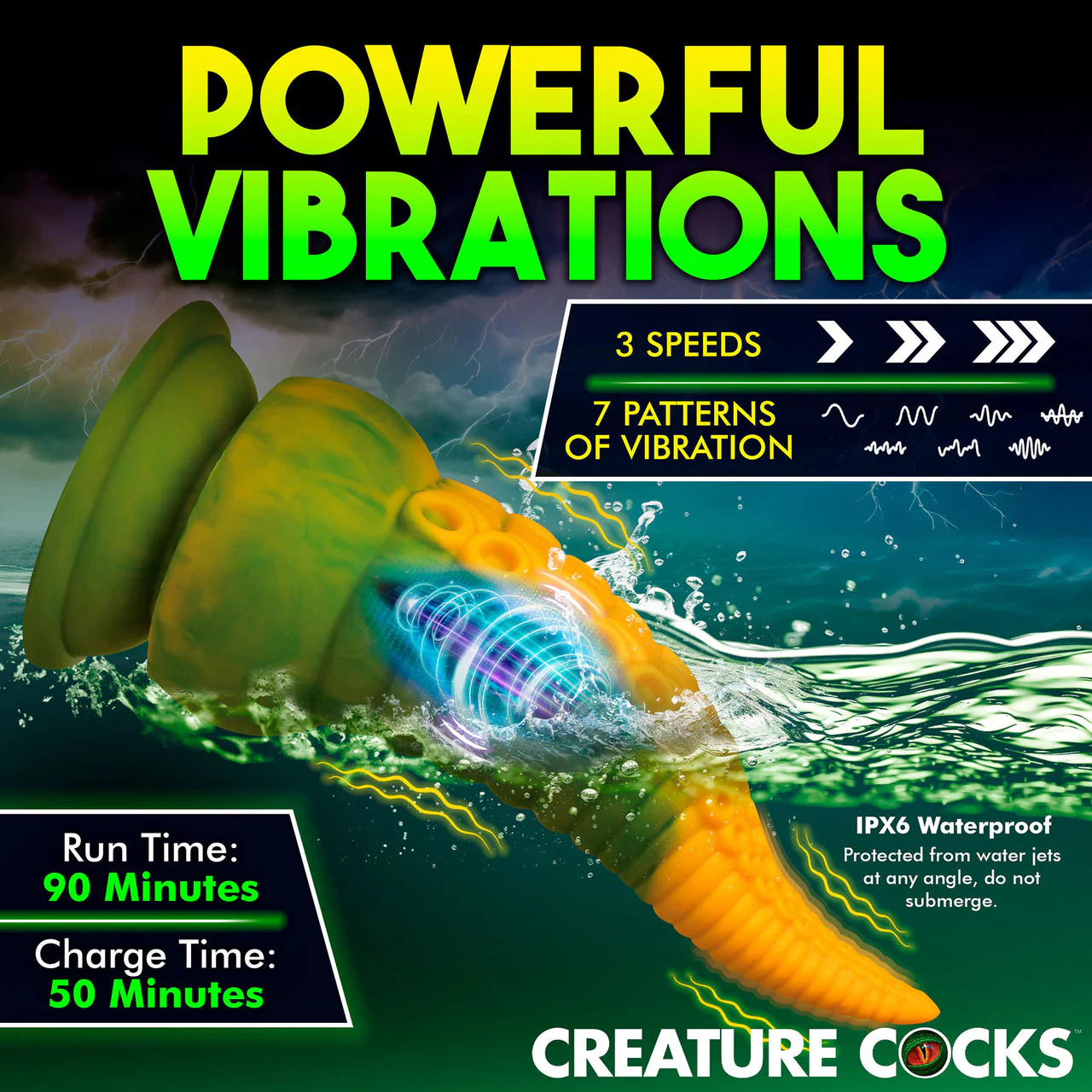 Monstropus 2.0 Tentacle 7.25" Rechargeable Vibrating Silicone Suction Cup Dildo By Creature Cocks - Image 11