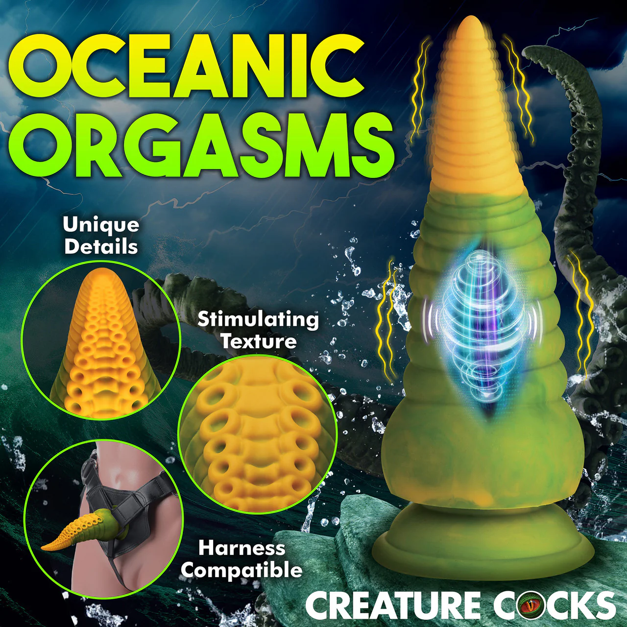 Monstropus 2.0 Tentacle 7.25" Rechargeable Vibrating Silicone Suction Cup Dildo By Creature Cocks - Image 13