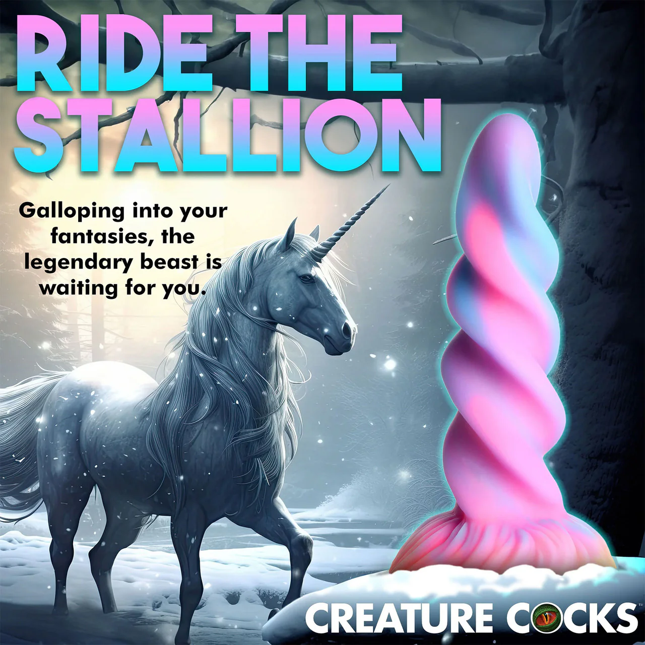 Moon Rider Glow In The Dark Unicorn 8" Silicone Suction Cup Dildo By Creature Cocks - Image 10