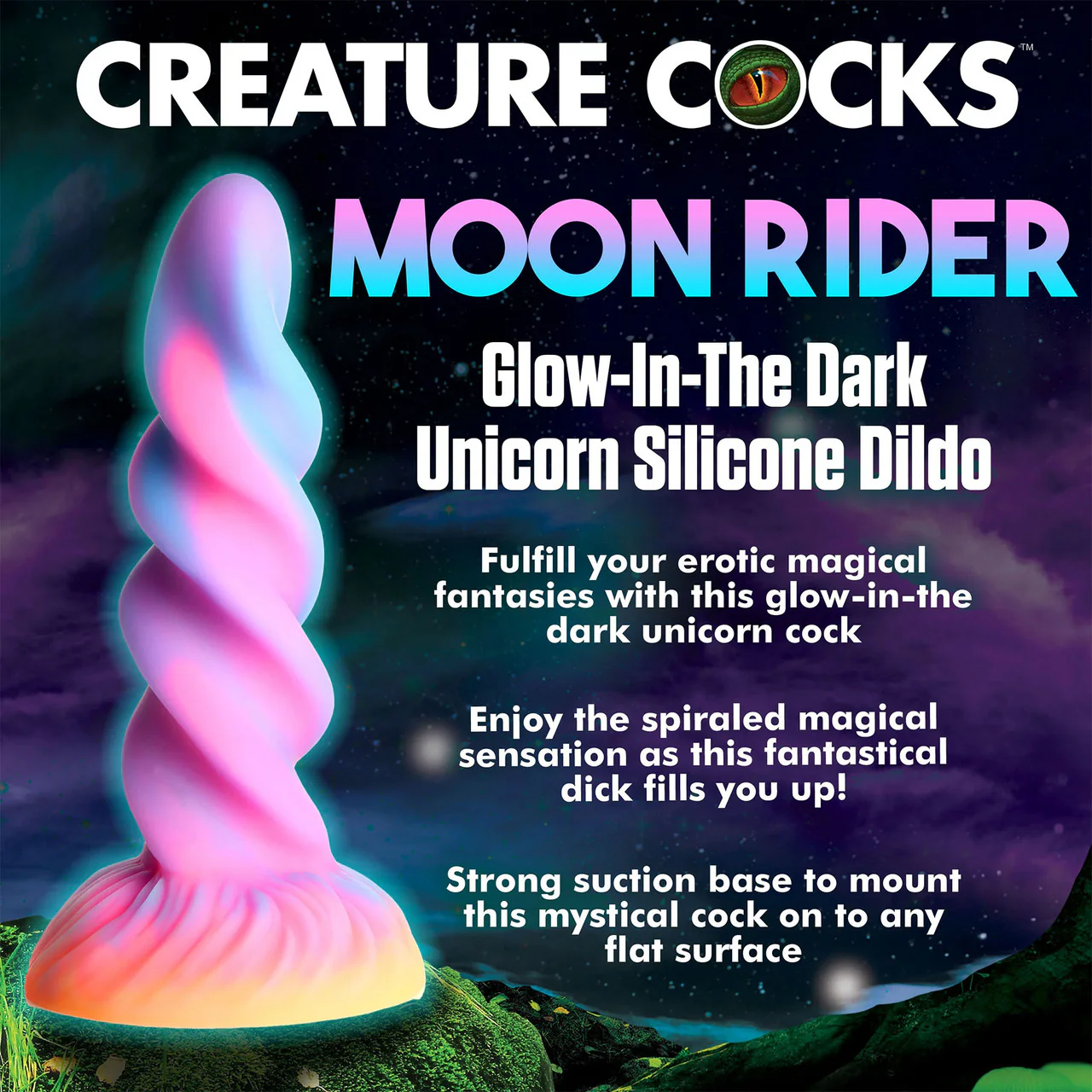 Moon Rider Glow In The Dark Unicorn 8" Silicone Suction Cup Dildo By Creature Cocks - Image 12