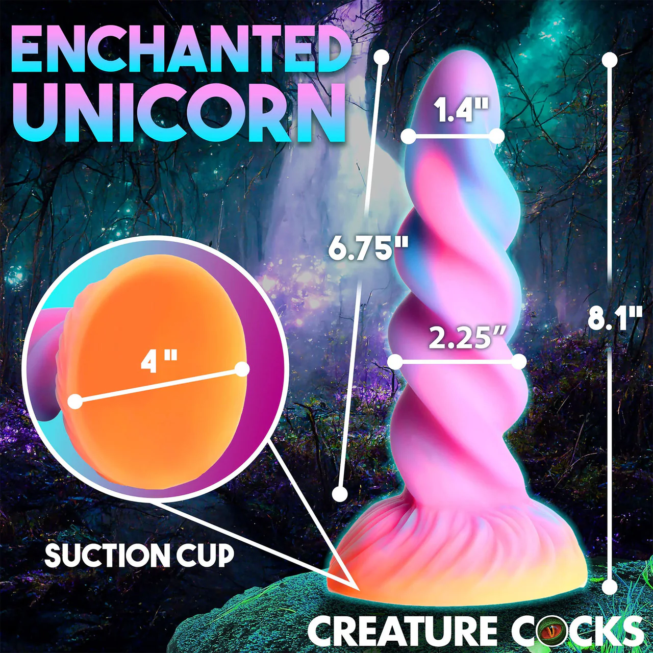 Moon Rider Glow In The Dark Unicorn 8" Silicone Suction Cup Dildo By Creature Cocks - Image 6