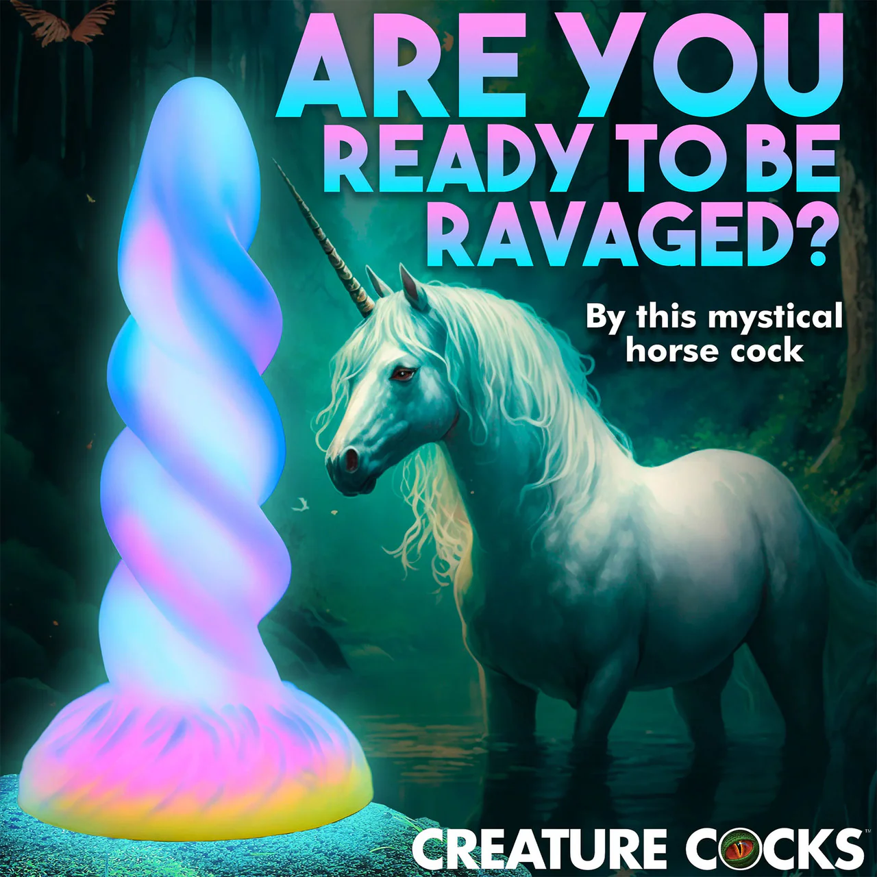 Moon Rider Glow In The Dark Unicorn 8" Silicone Suction Cup Dildo By Creature Cocks - Image 7
