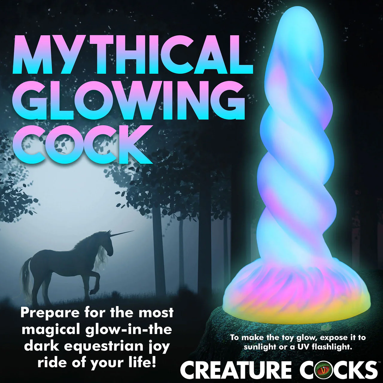 Moon Rider Glow In The Dark Unicorn 8" Silicone Suction Cup Dildo By Creature Cocks - Image 8